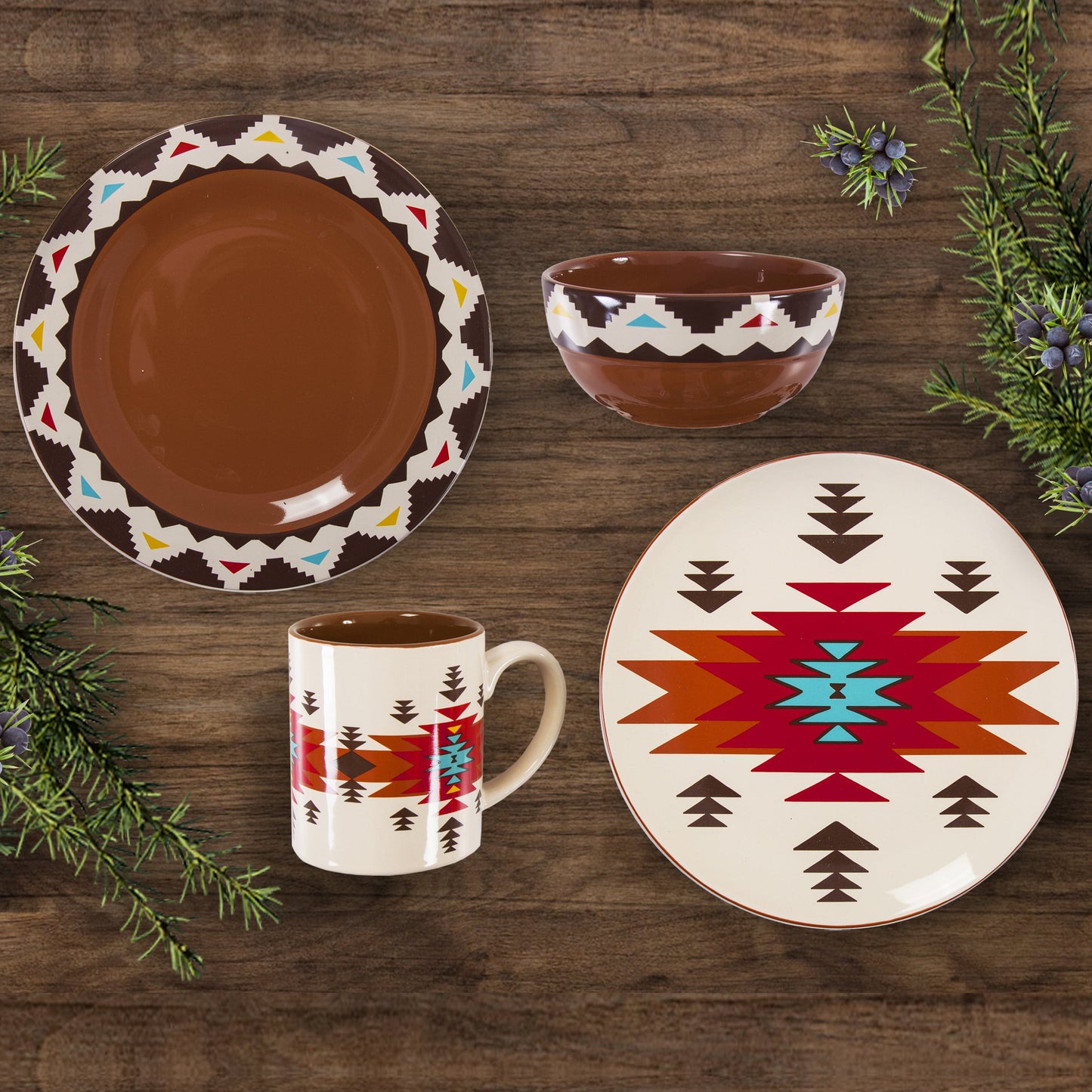 Del Sol Aztec Ceramic Dinnerware Set, 16 Pc