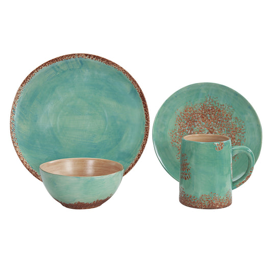 Patina Turquoise Ceramic Dish Set, 16 Pc