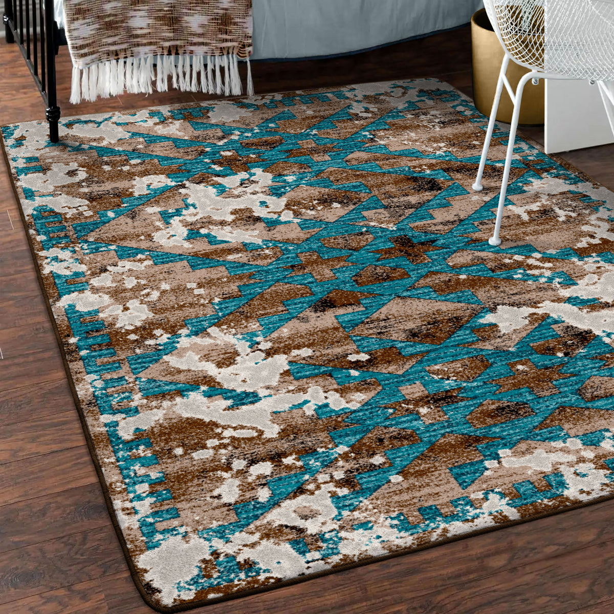 Distressed Fresco Rug – Turquoise – detail view