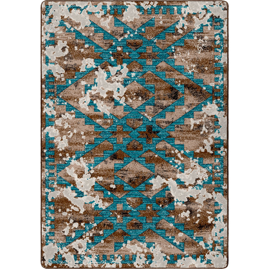 Distressed Fresco Rug – Turquoise – cabin lodge area rug