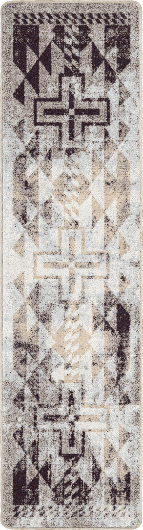 Distressed Rustic Cross Rug – Sandstone – room setting