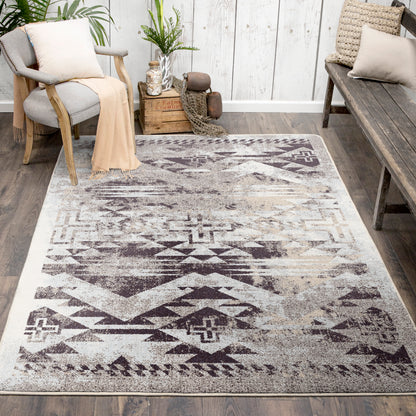 Distressed Rustic Cross Rug – Sandstone – detail view