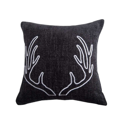 Hamilton Gray Chenille Embroidered White Antler Pillow