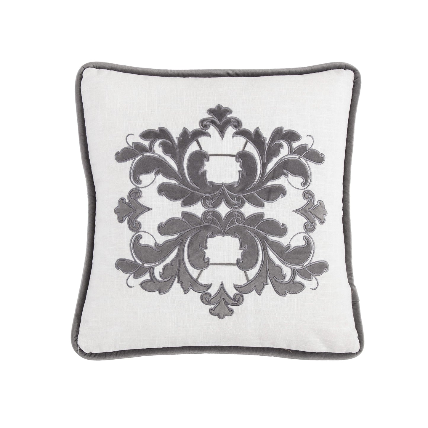 Madison Velvet Embroidered White Square Pillow