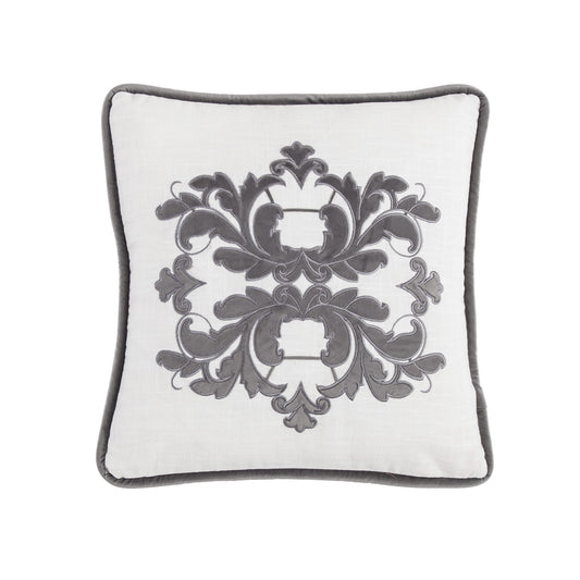 Madison Velvet Embroidered White Square Pillow