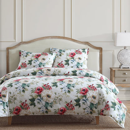 Peony Washed Linen Comforter Set, 3 Pc