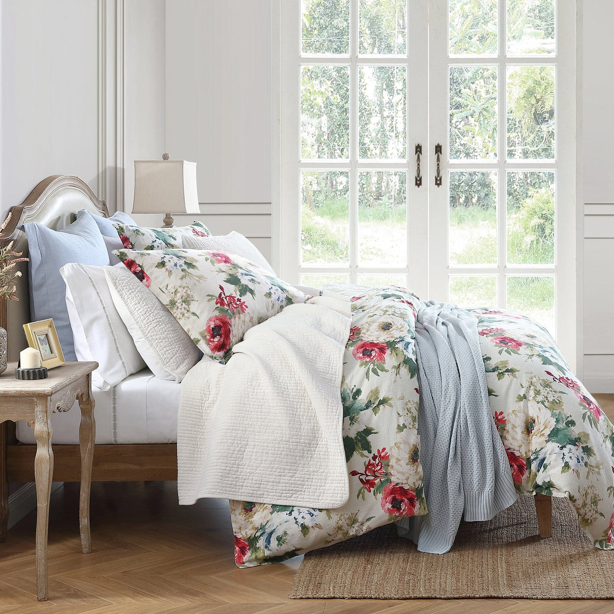 Peony Washed Linen Comforter Set, 3 Pc