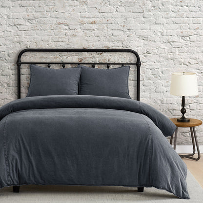 Stonewashed Cotton Canvas Duvet Cover Set, 2 Pc
