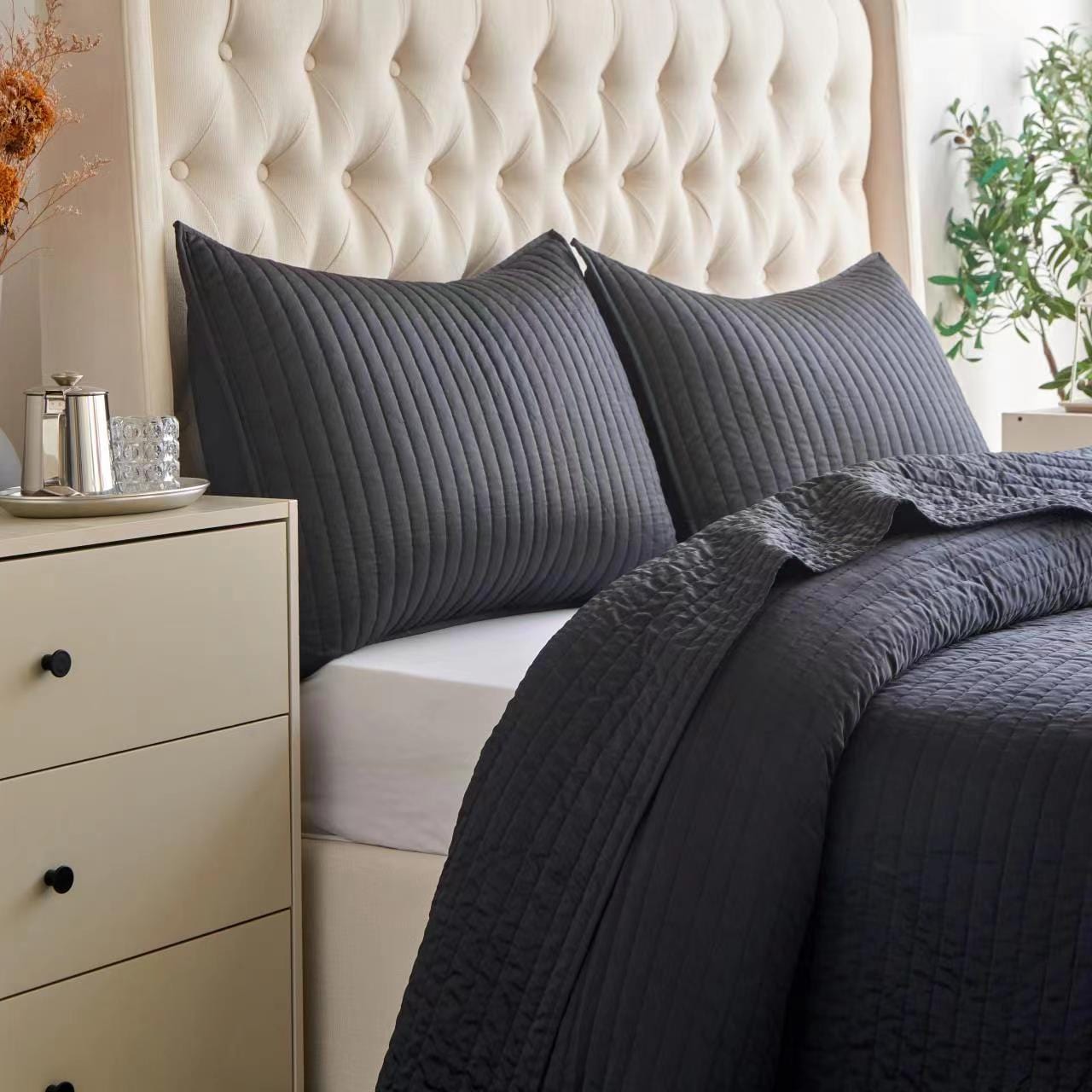 Satin Channel Quilt Set, 2 Pc