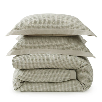 Stonewashed Cotton Waffle Weave Duvet Cover Set, 3 Pc