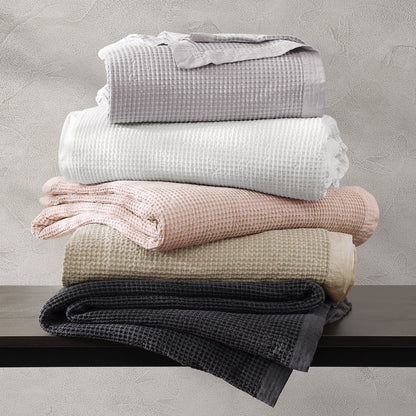 Stonewashed Cotton Waffle Weave Coverlet