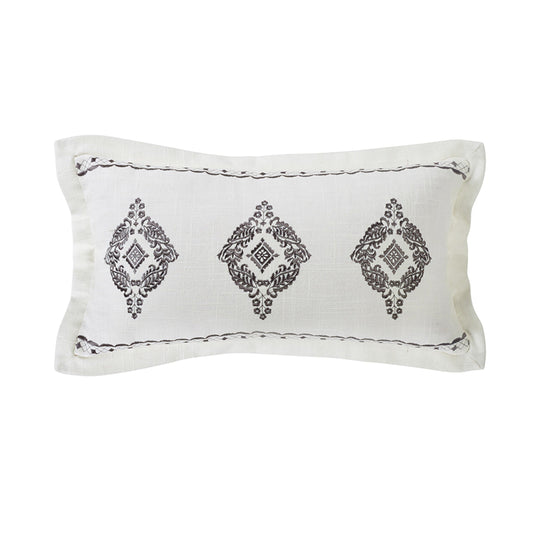 Charlotte Oblong Gray Flanged & Embroidered Lace Design Pillow