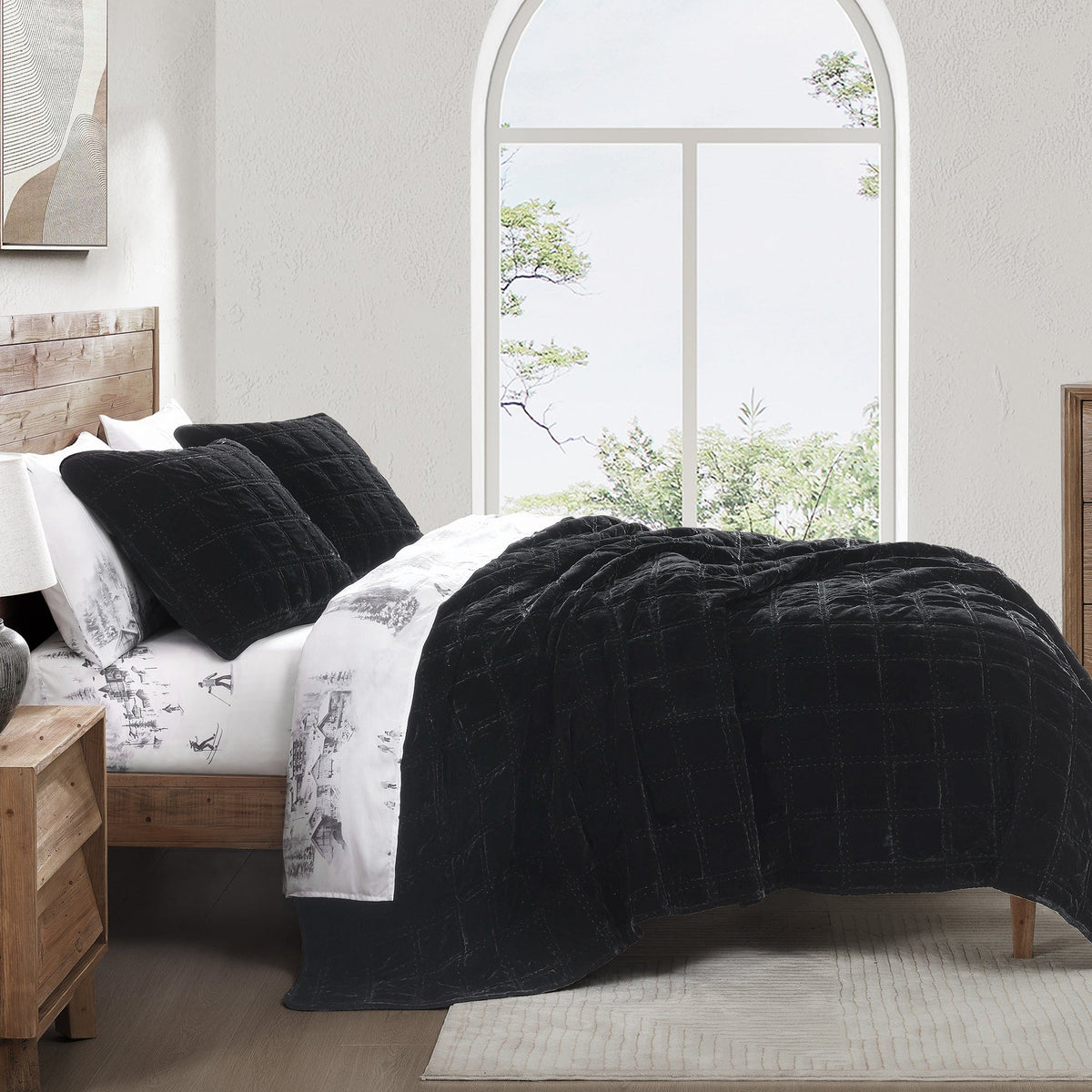 Stella Faux Silk Double Box Stitch Quilt Set, 3 Pc