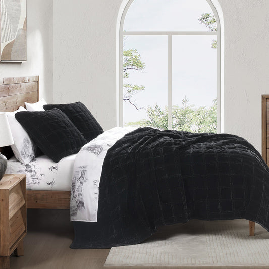 Stella Faux Silk Double Box Stitch Quilt Set, 3 Pc