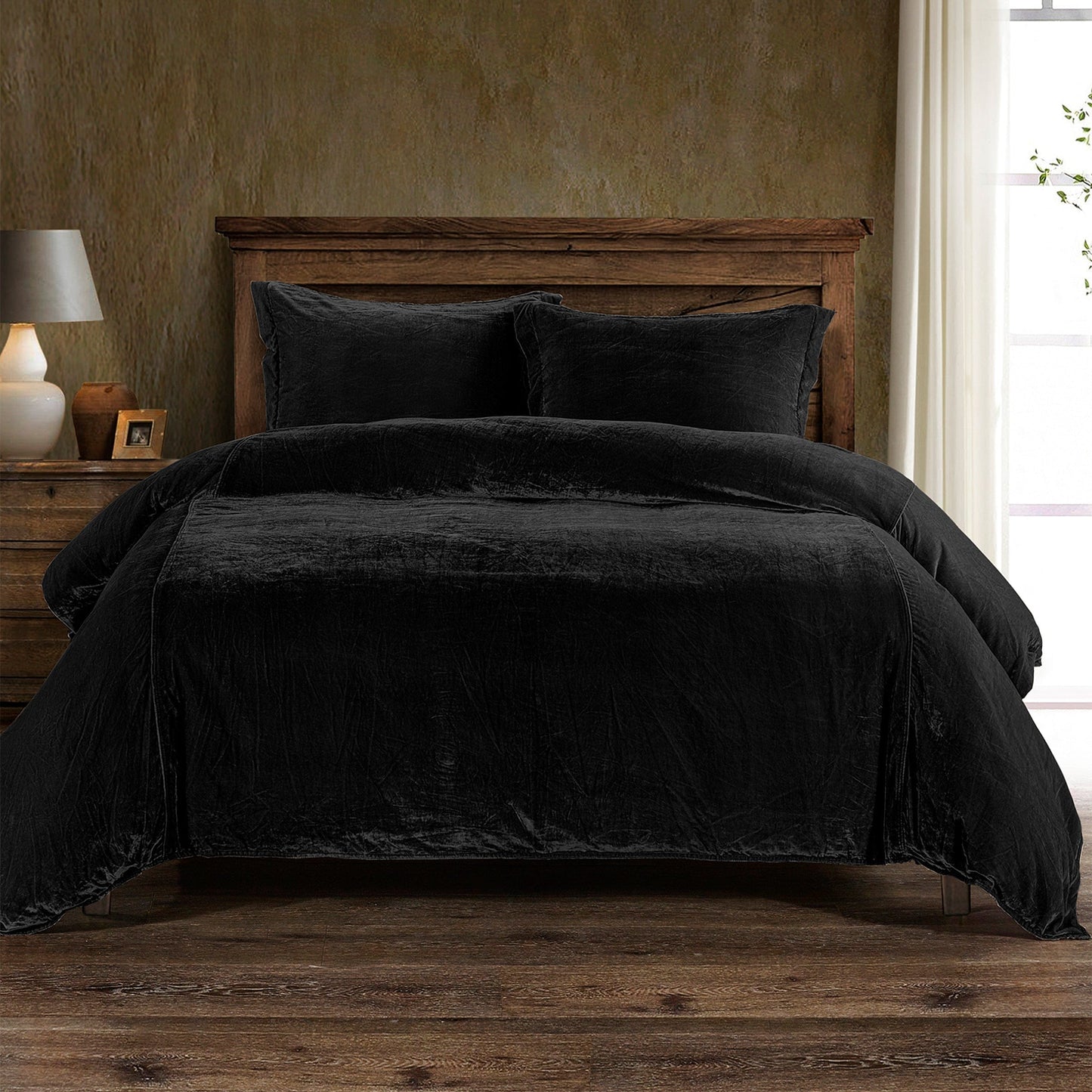 Stella Faux Silk Velvet Duvet Cover Set, 3 Pc