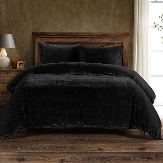 Stella Faux Silk Velvet Duvet Cover Set, 3 Pc