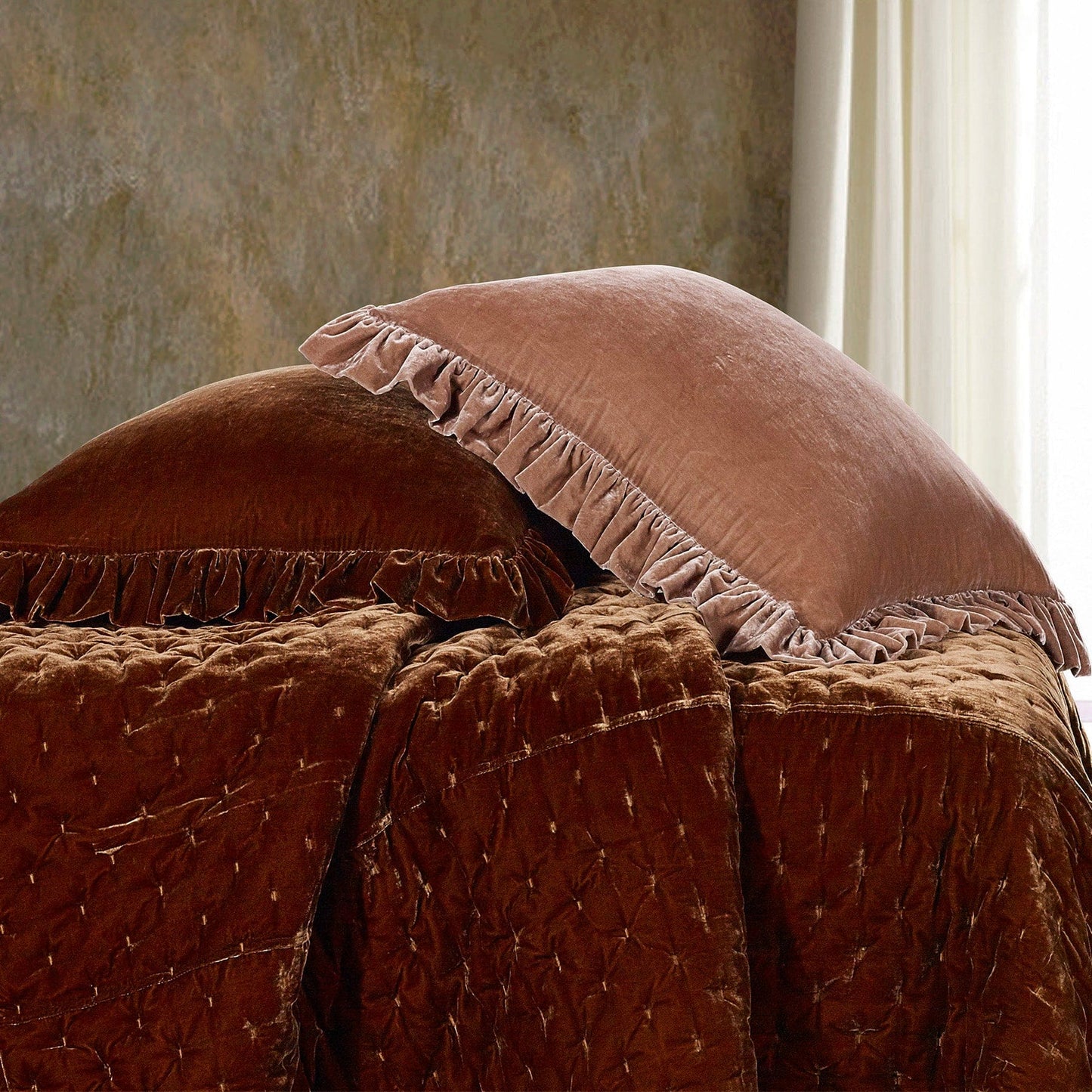 Stella Faux Silk Velvet Ruffled Euro Sham