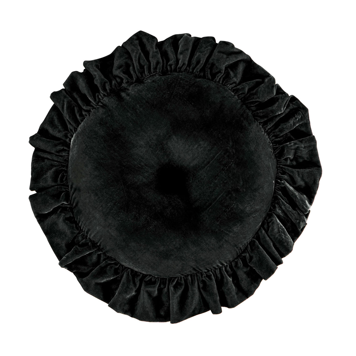 Stella Faux Silk Velvet Ruffled Round Pillow