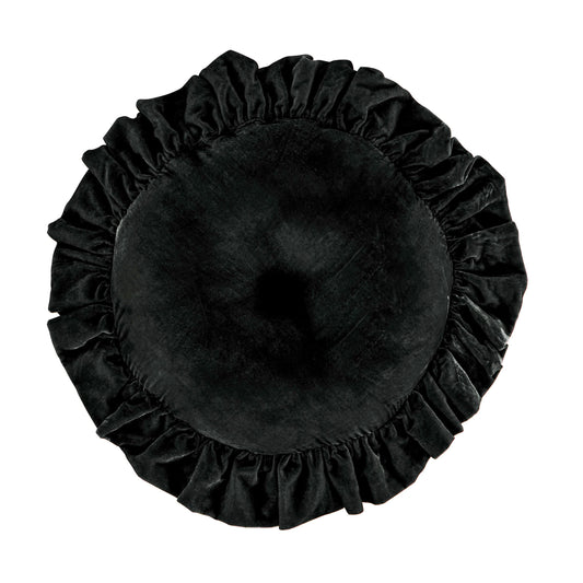 Stella Faux Silk Velvet Ruffled Round Pillow