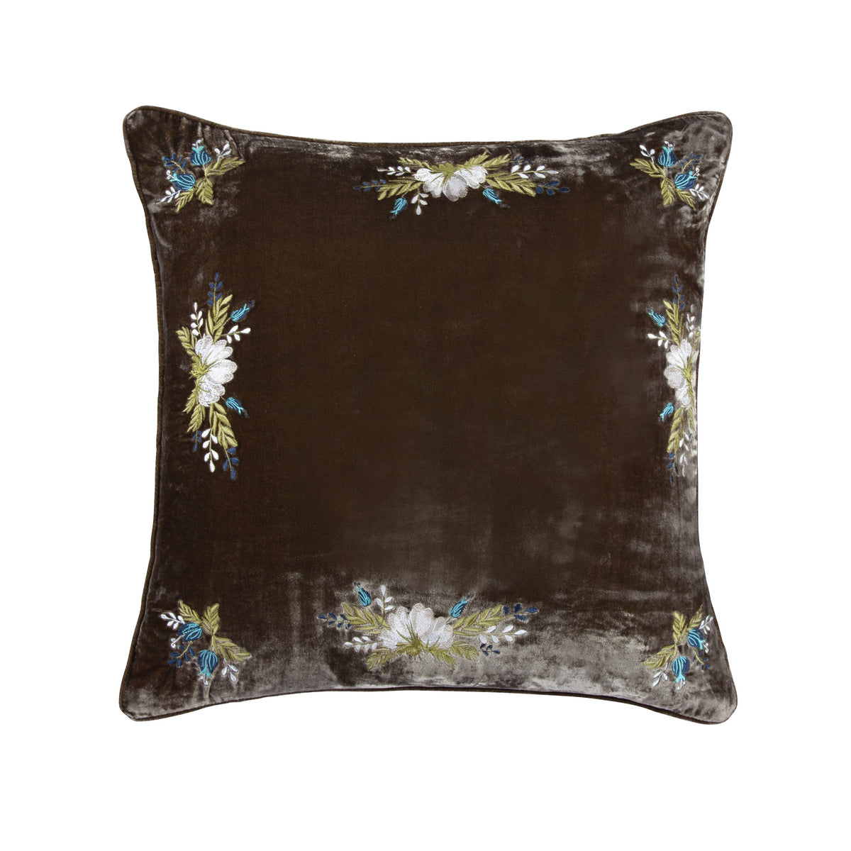 Stella Western Floral Embroidered Faux Silk Velvet Pillow