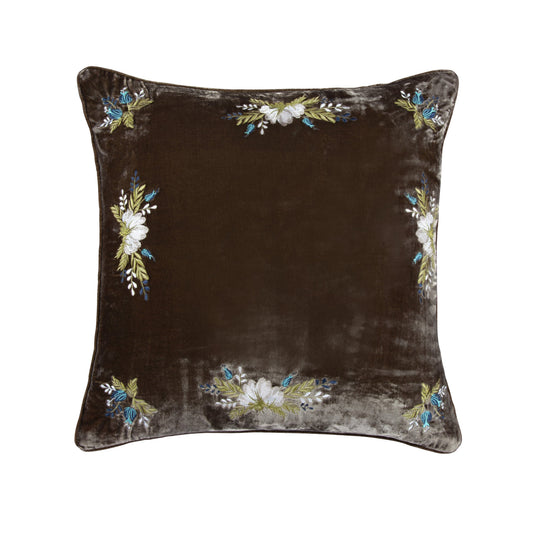 Stella Western Floral Embroidered Faux Silk Velvet Pillow