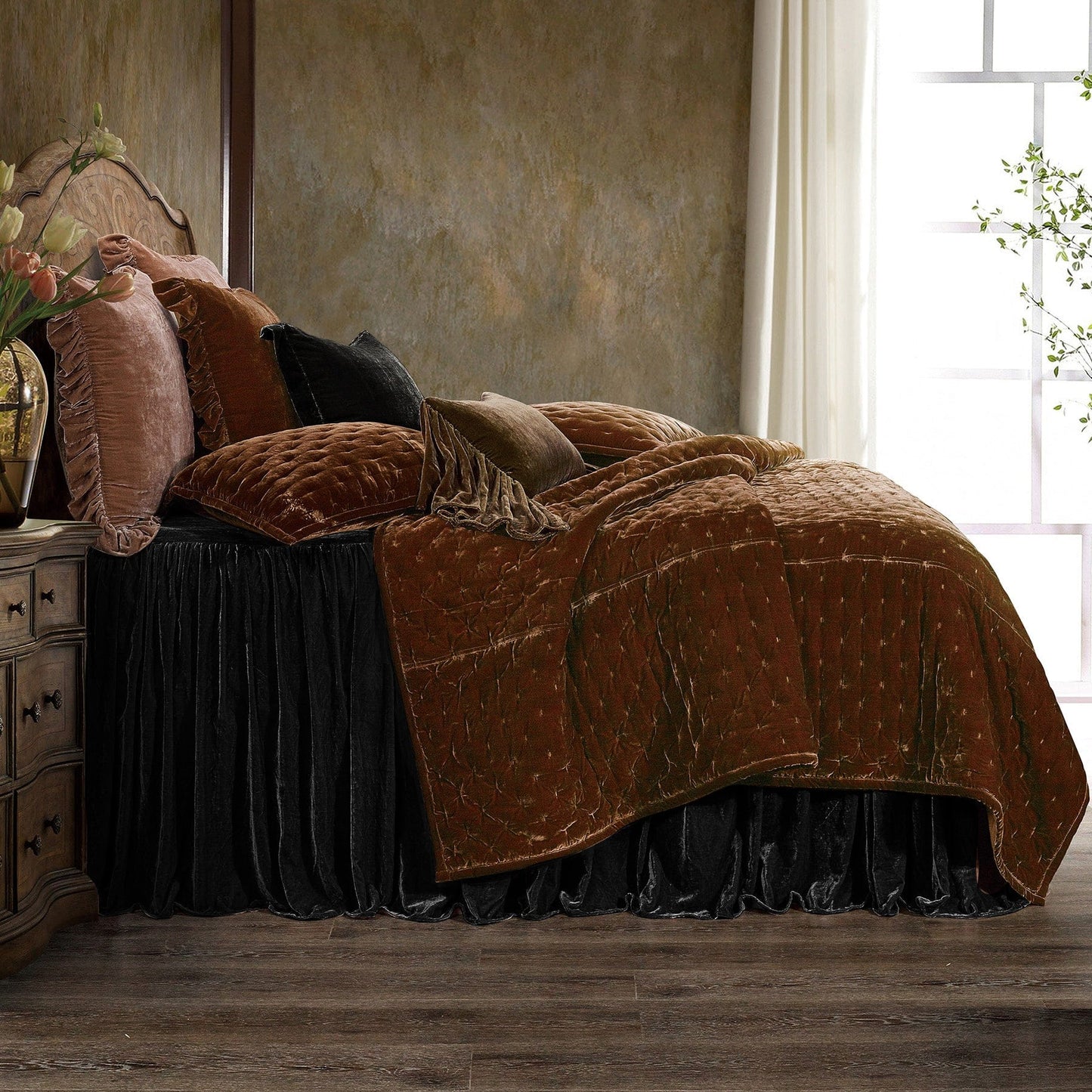 Stella Faux Silk Velvet Bedspread Set, 2 Pc