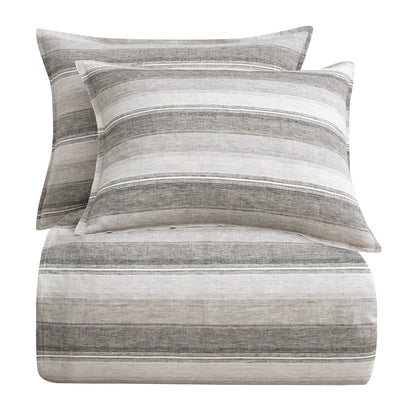 100% French Flax Linen Variegated Stripe Duvet Cover Set, 3 Pc