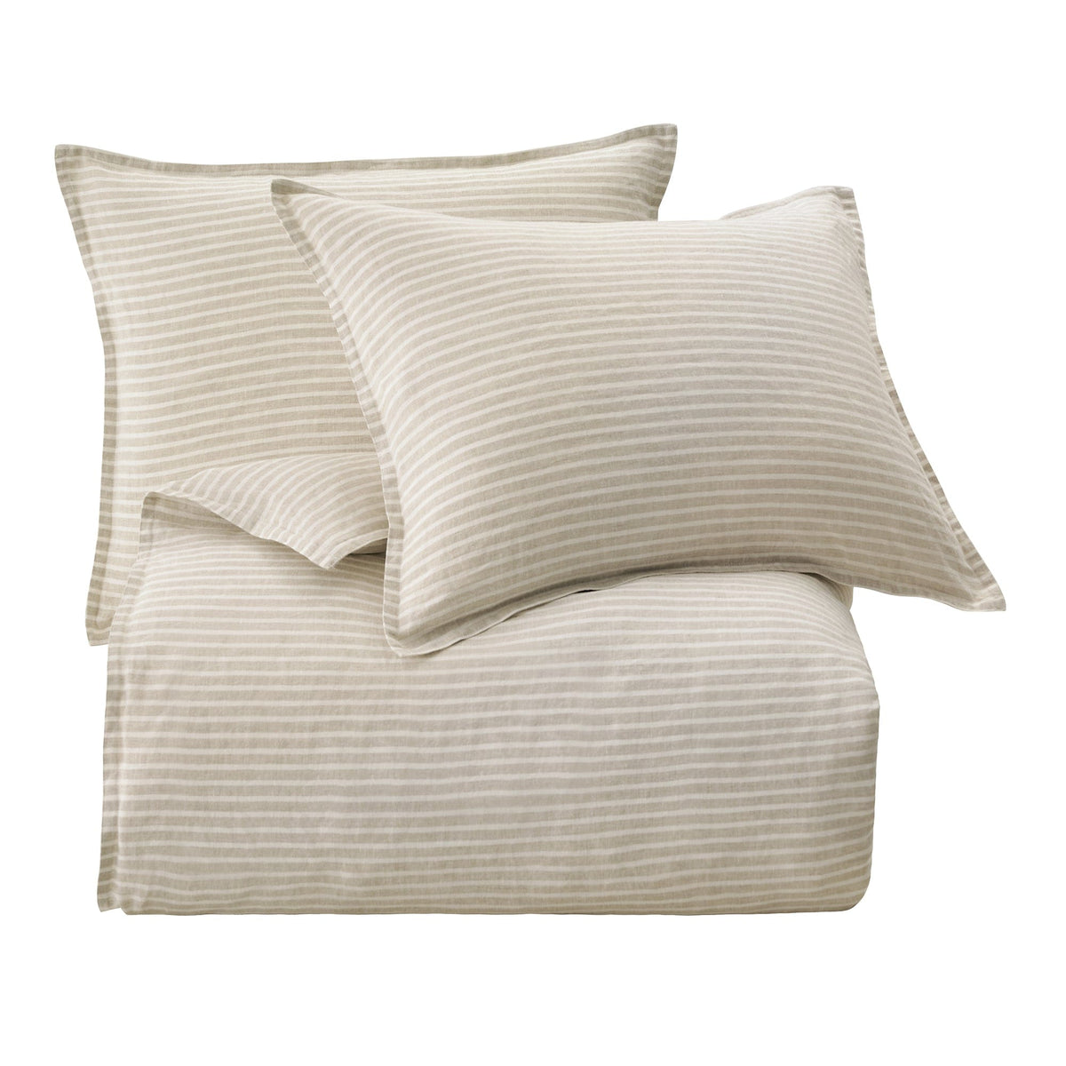 100% French Flax Linen Railroad Stripe Duvet Cover Set, 3 Pc