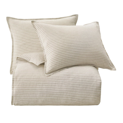 100% French Flax Linen Railroad Stripe Duvet Cover Set, 3 Pc
