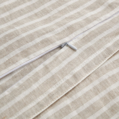 100% French Flax Linen Railroad Stripe Duvet Cover Set, 3 Pc