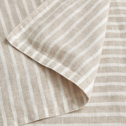 100% French Flax Linen Railroad Stripe Duvet Cover Set, 3 Pc
