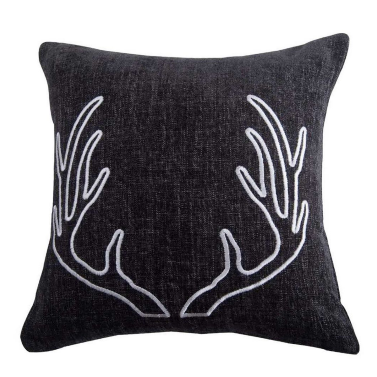 Hamilton Gray Chenille Embroidered White Antler Pillow Cabin Rugs and Furnishings