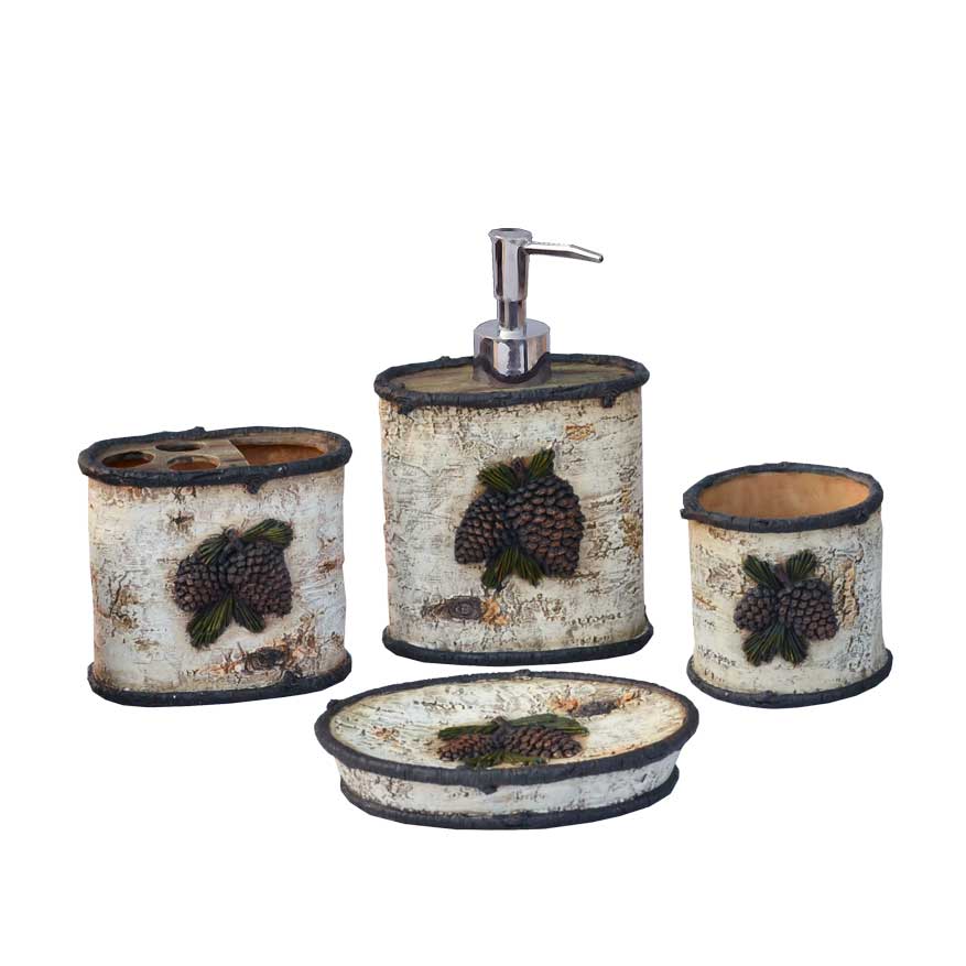Birch Pinecone Countertop Bathroom Set, 4 Pc