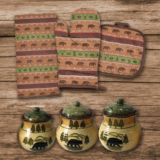 Aztec Multi Animal Print & Rustic Bear Canister Set, 13 Pc