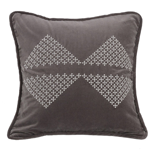 Whistler Embroidered Diamond Gray Velvet Throw Pillow