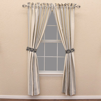 St. Claire White & Navy Striped Curtain Set, 2 Pc