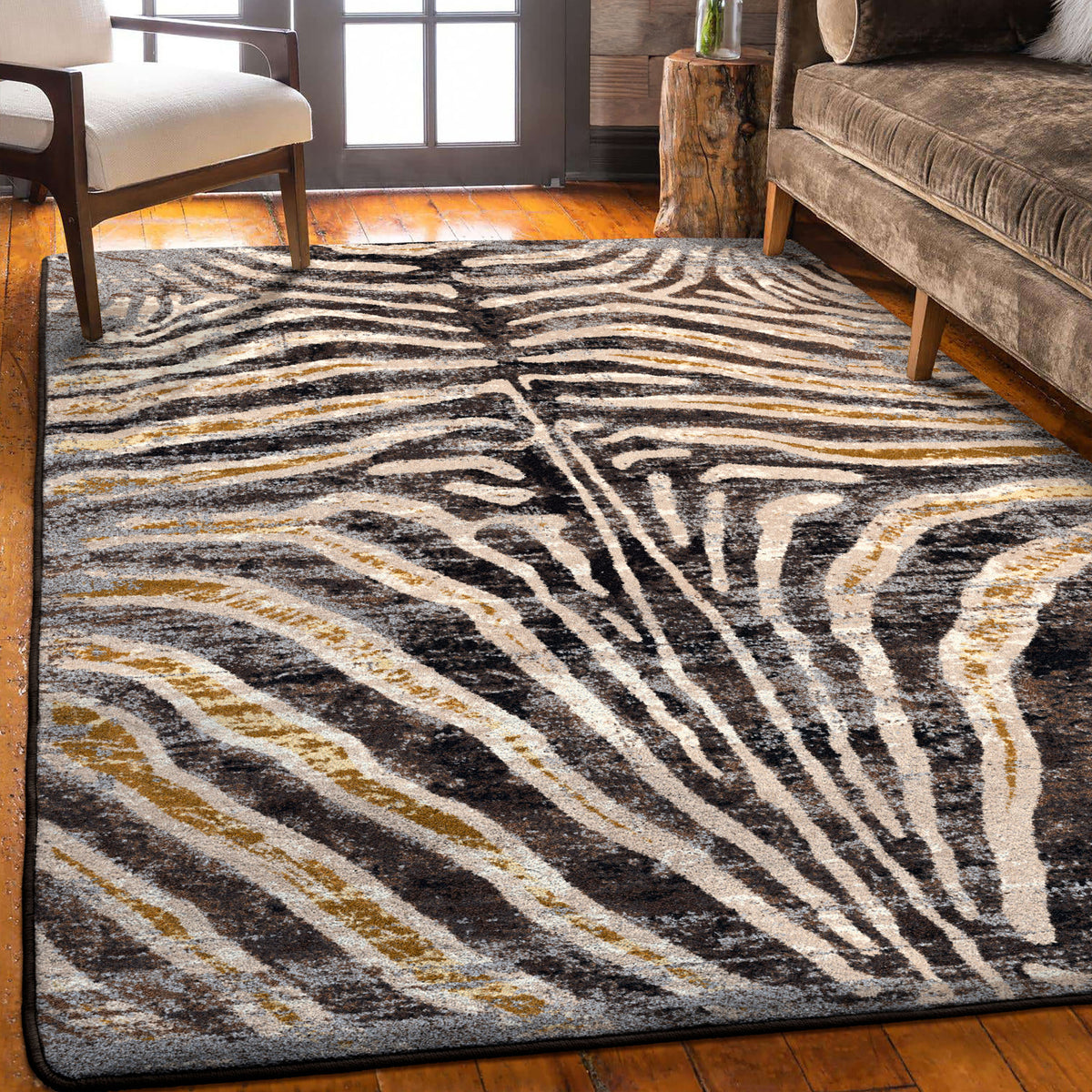 Midnight Zebra Rug – Rawhide – detail view