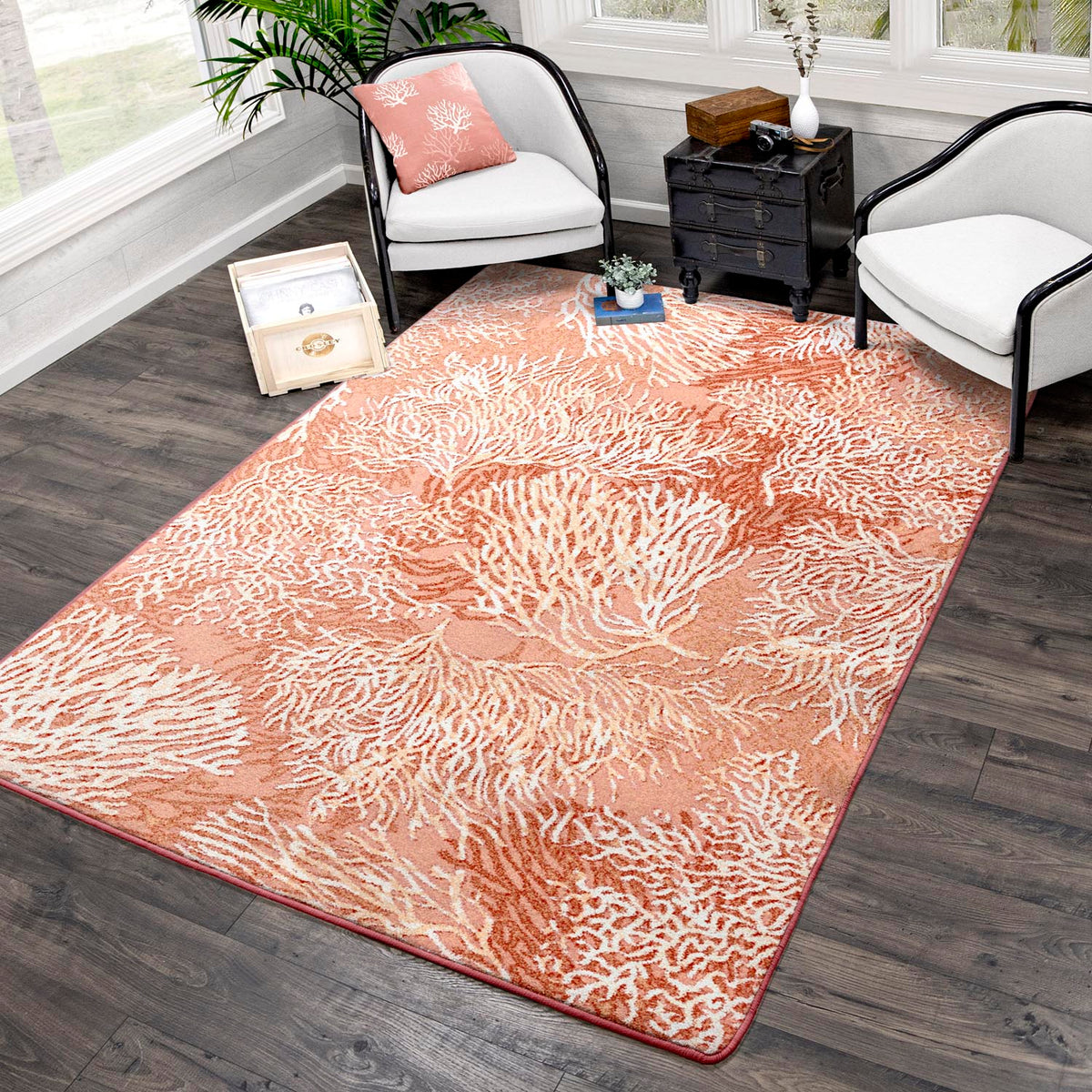 Oceanic Blooms Rug – Coral – detail view
