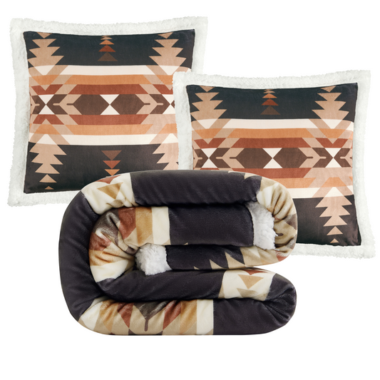 Yosemite Campfire Sherpa Throw Set, 3 Pc