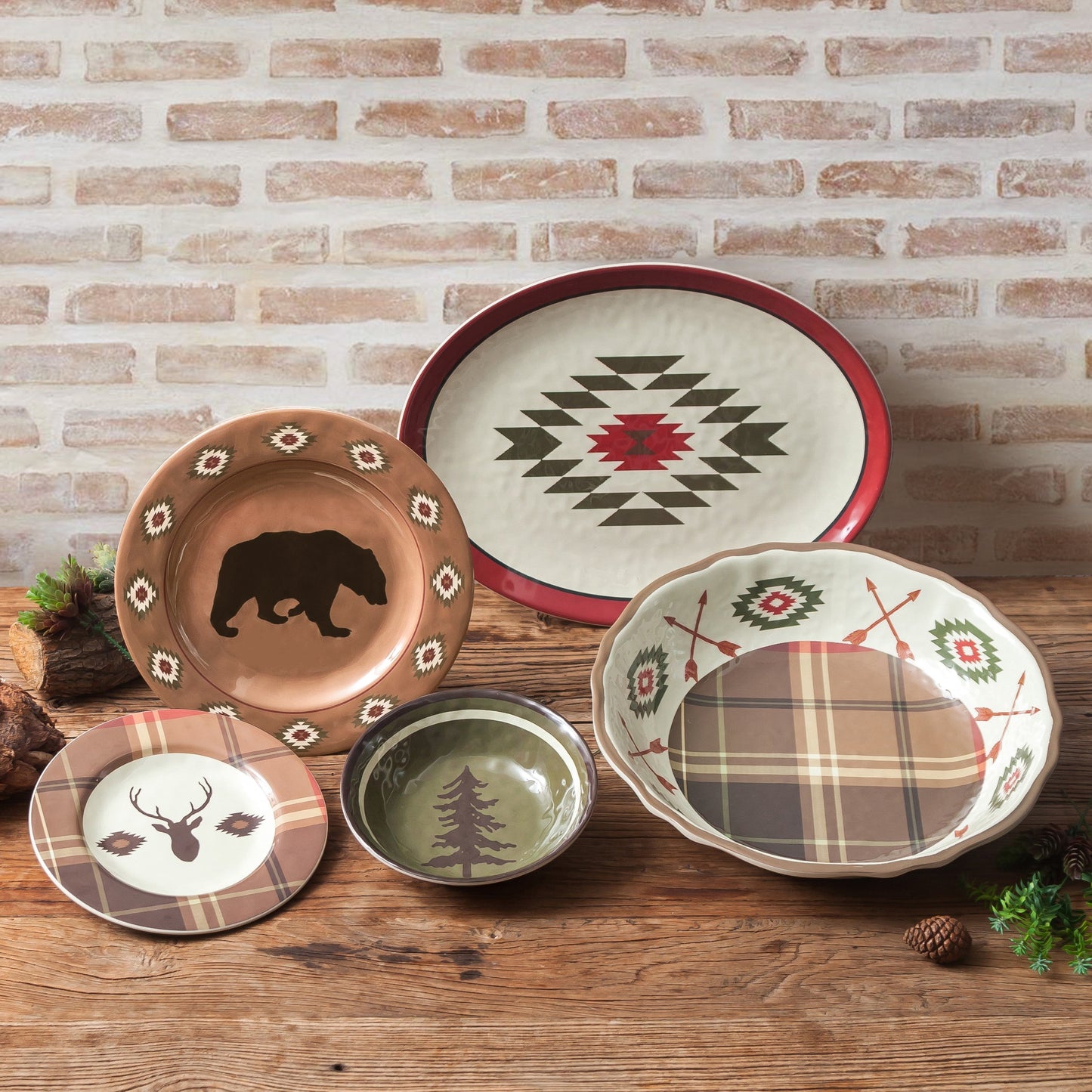 Aztec Bear Melamine Dinnerware Set, 14 Pc