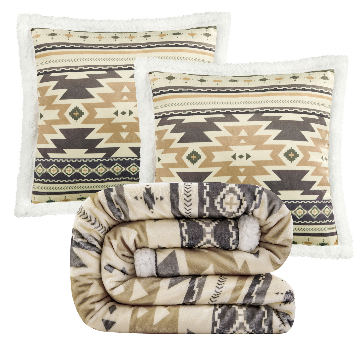 Desert Sage Campfire Sherpa Throw Set, 3 Pc