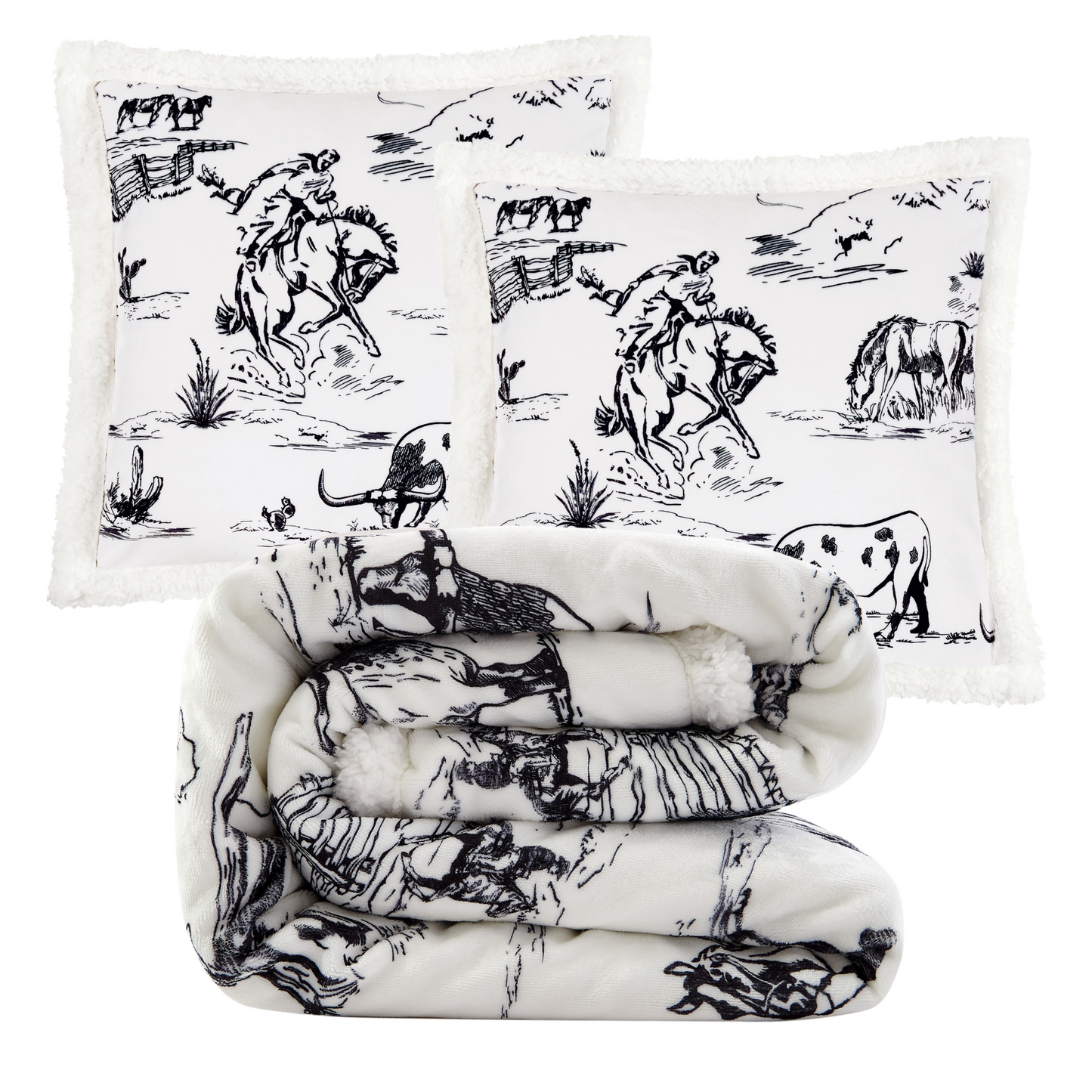 Ranch Life Western Toile Campfire Sherpa Throw Set, 3 Pc