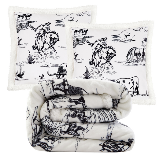 Ranch Life Western Toile Campfire Sherpa Throw Set, 3 Pc