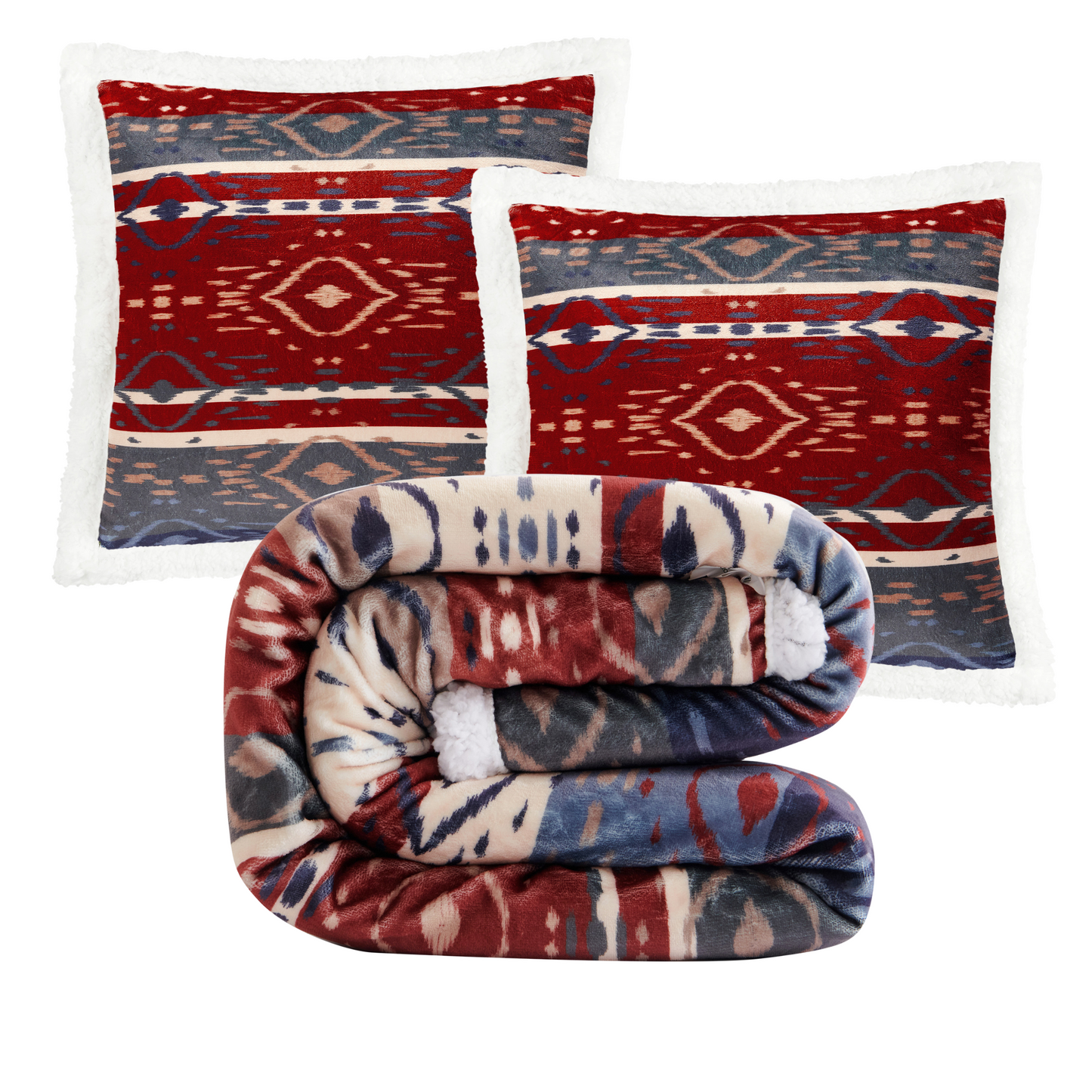 Home on the Range Aztec Campfire Sherpa Throw Set, 3 Pc