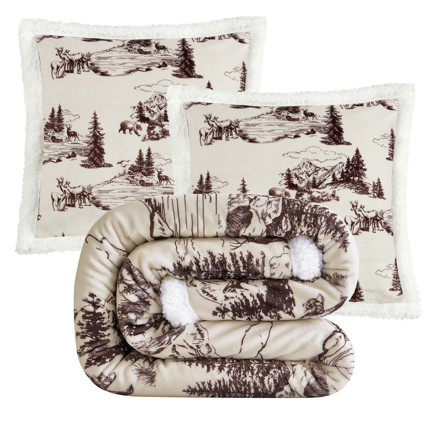 White Pine Campfire Sherpa Throw Set, 3 Pc