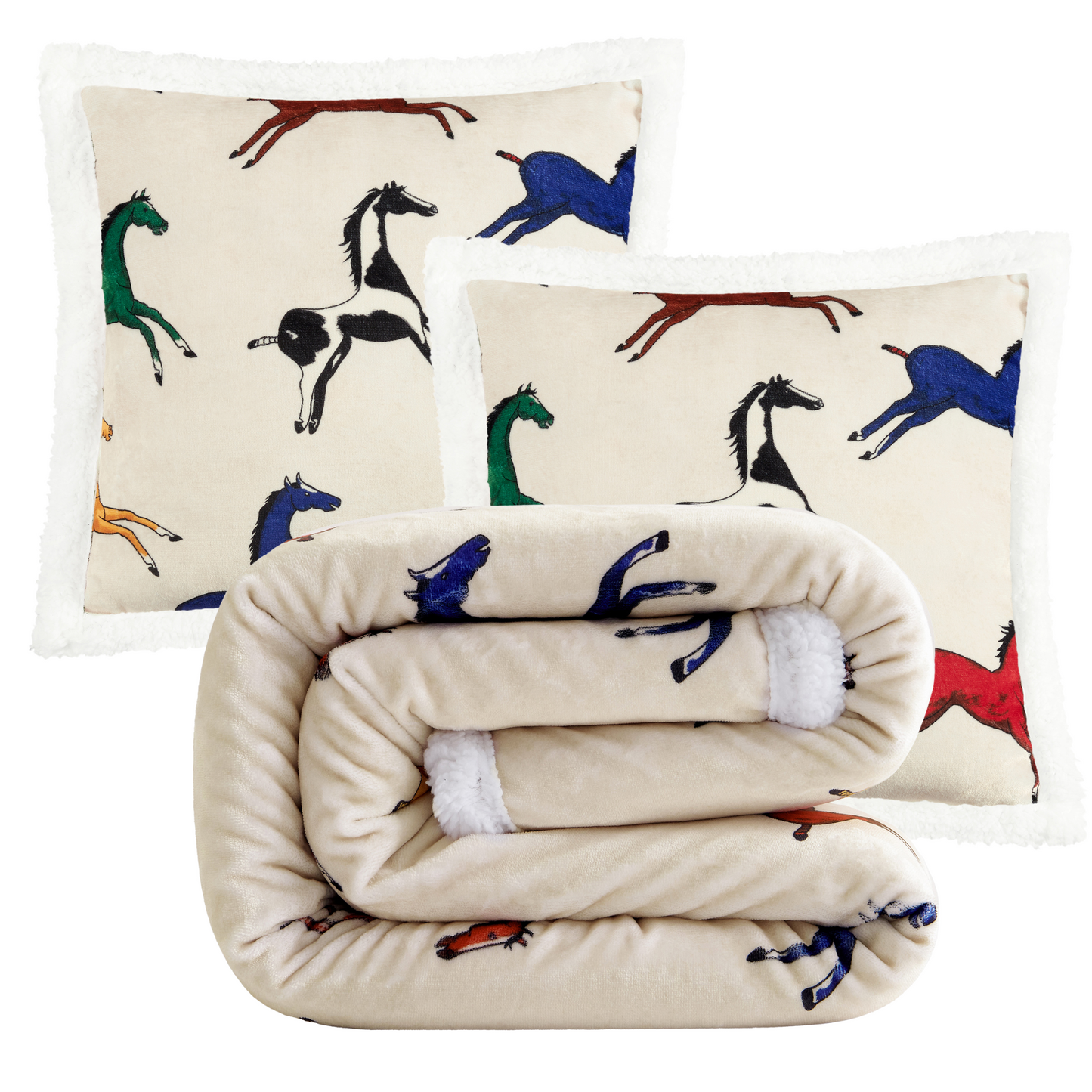 Wild Horses Campfire Sherpa Throw Set, 3 Pc