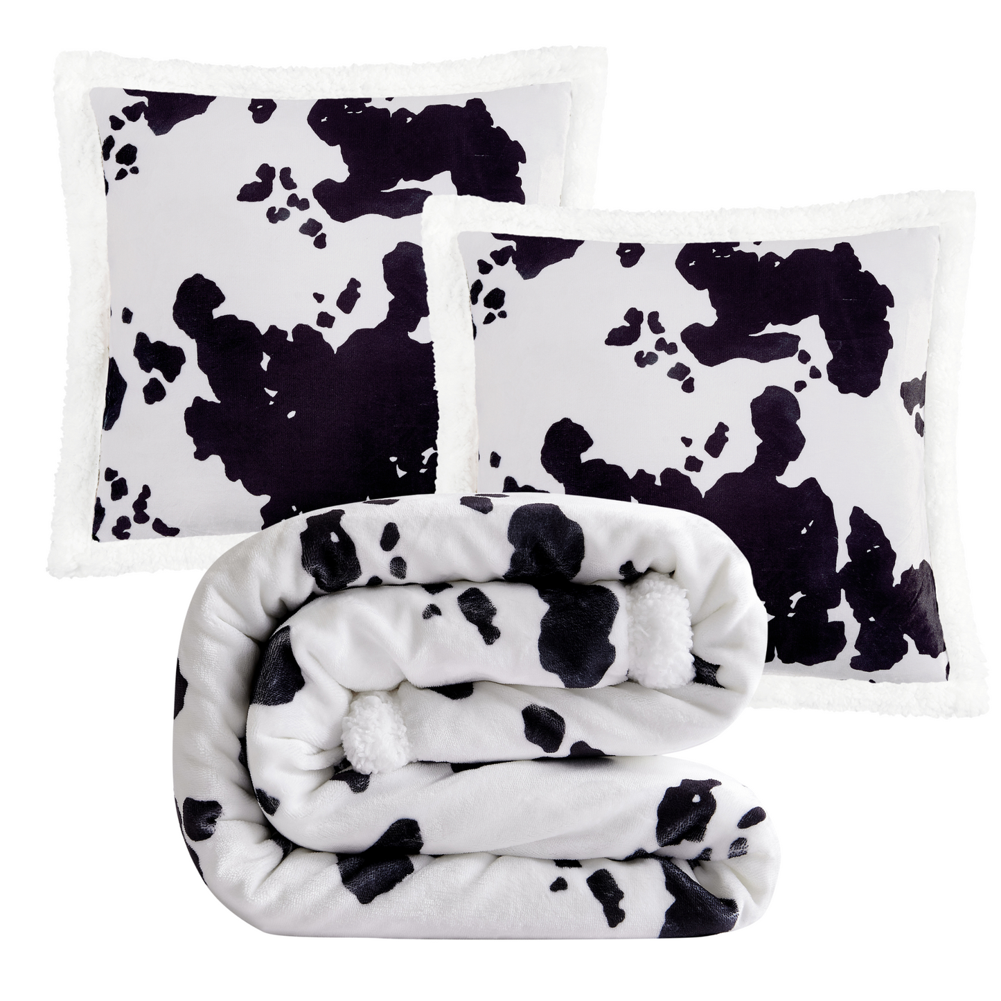 Elsa Cowhide Campfire Sherpa Throw Set, 3 Pc