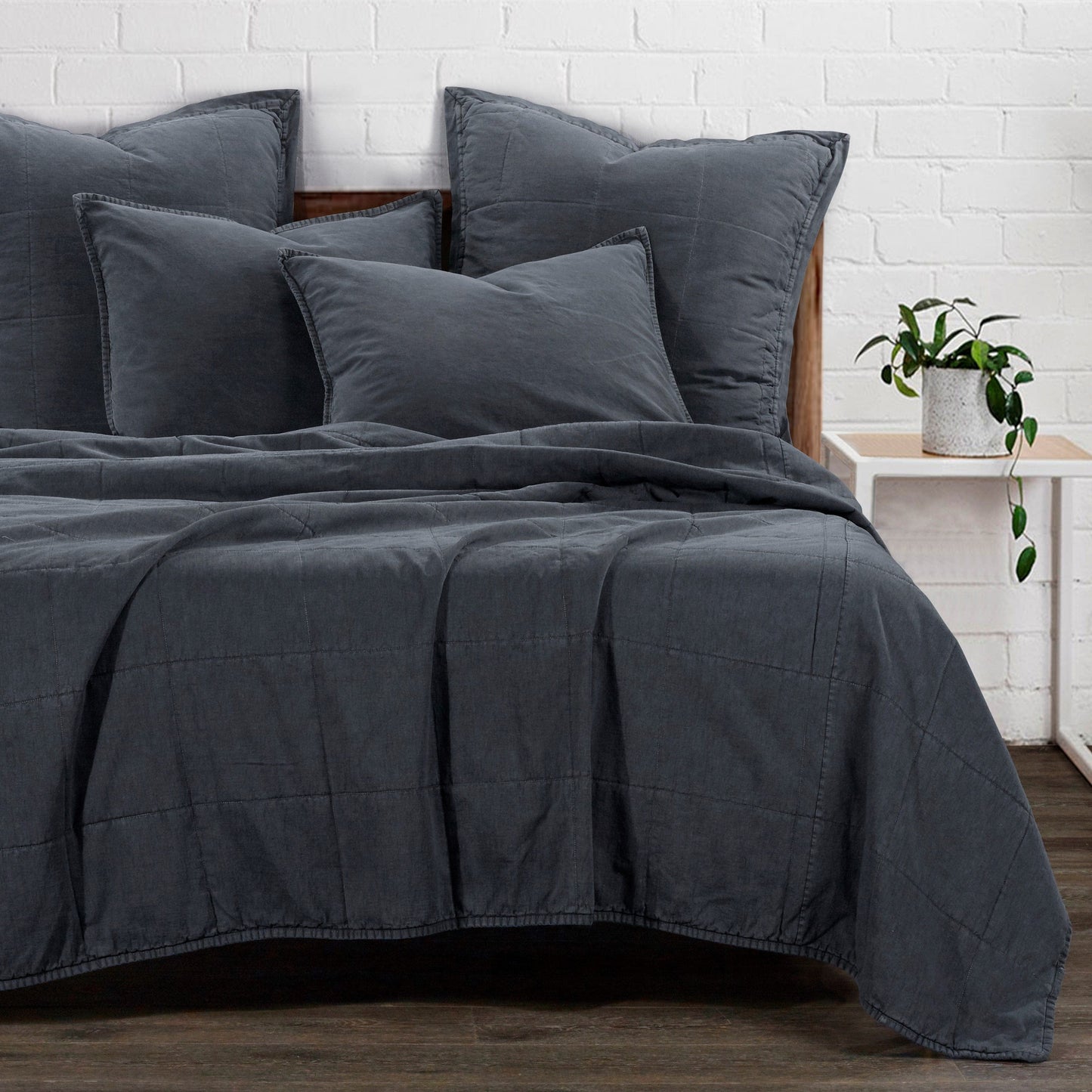 Stonewashed Cotton Canvas Coverlet Set, 2 Pc