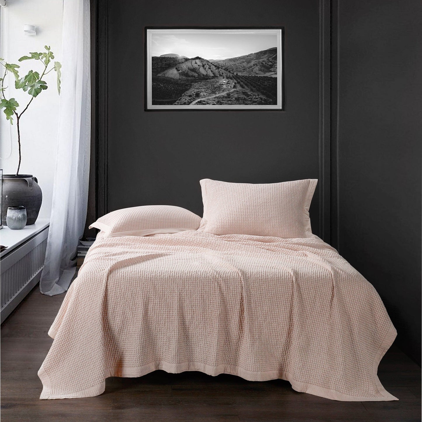 Stonewashed Cotton Waffle Weave Coverlet Set, 3 Pc