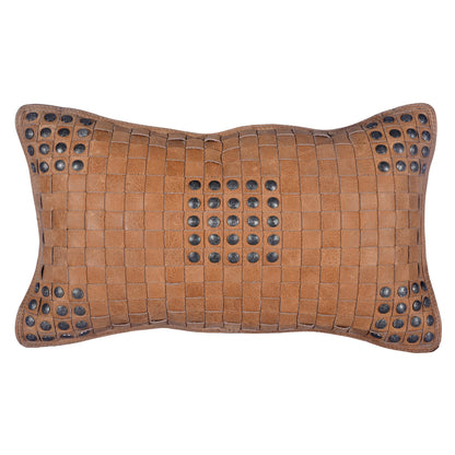 Genuine Leather Studded Basket Weave Pillow